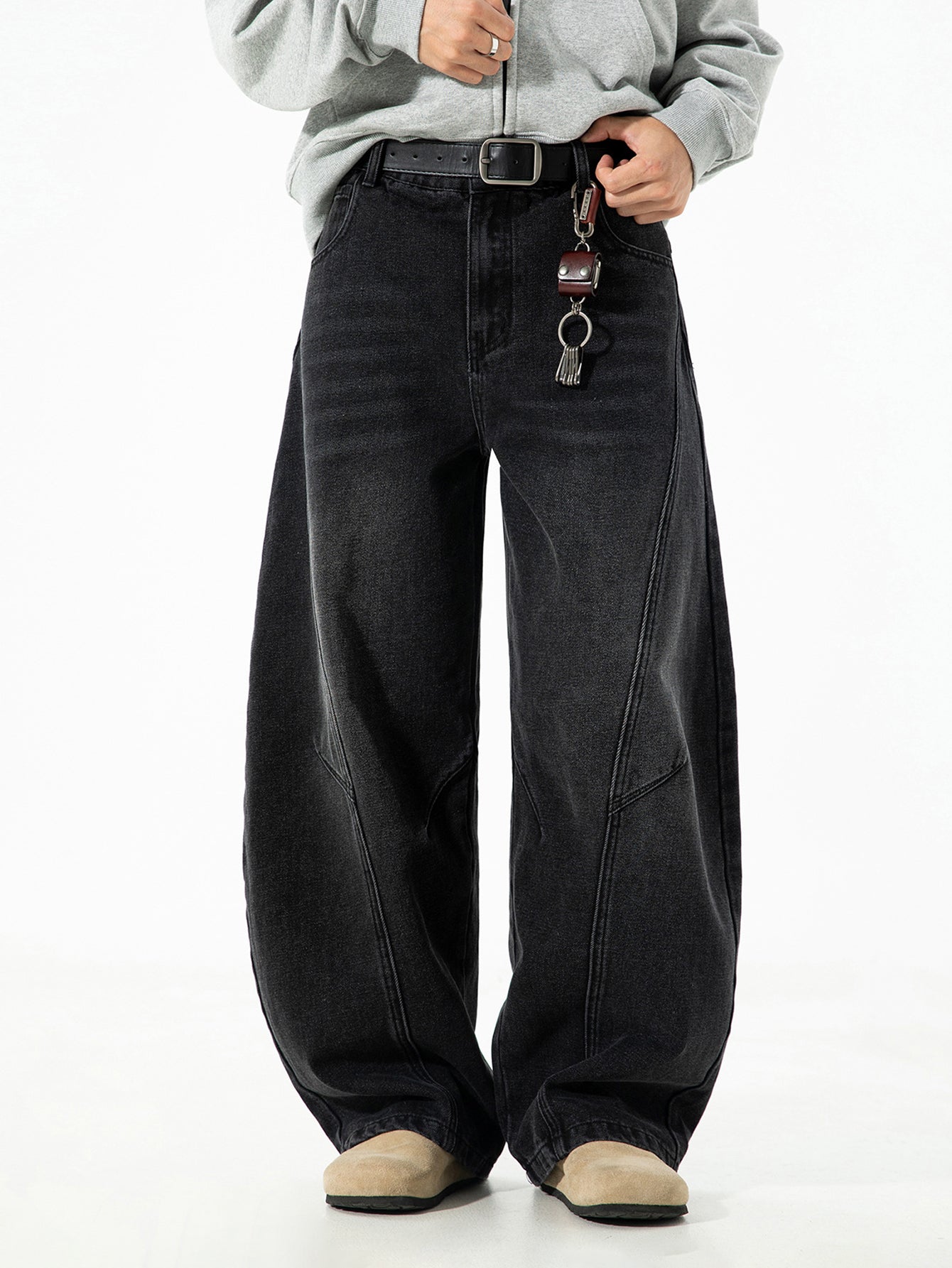 Washed Distressed Denim Baggy Pants