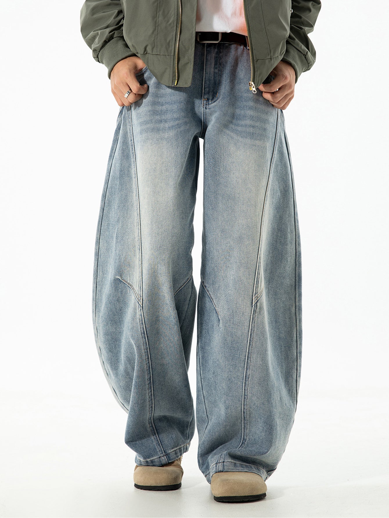 Washed Distressed Denim Baggy Pants