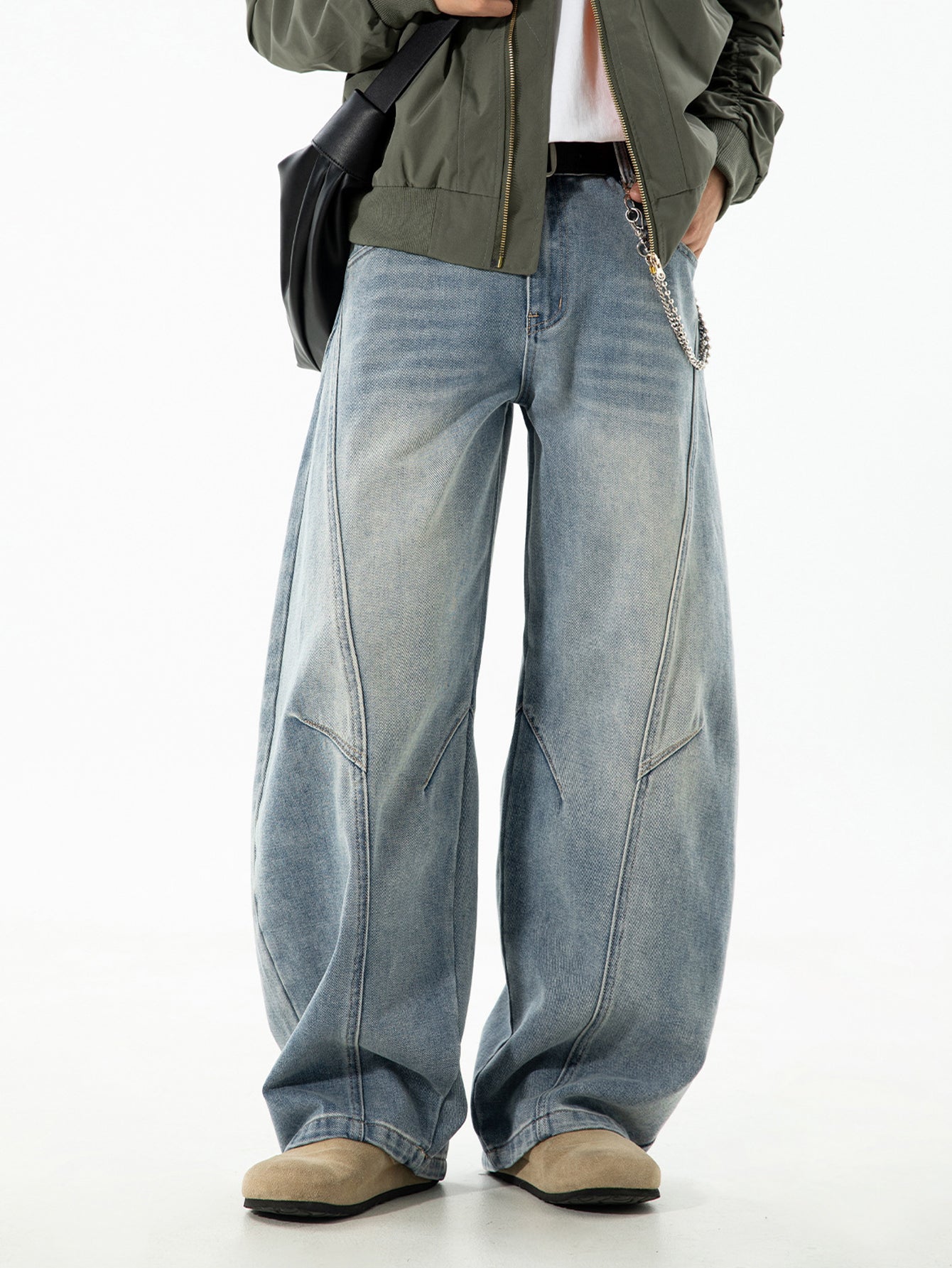 Washed Distressed Denim Baggy Pants