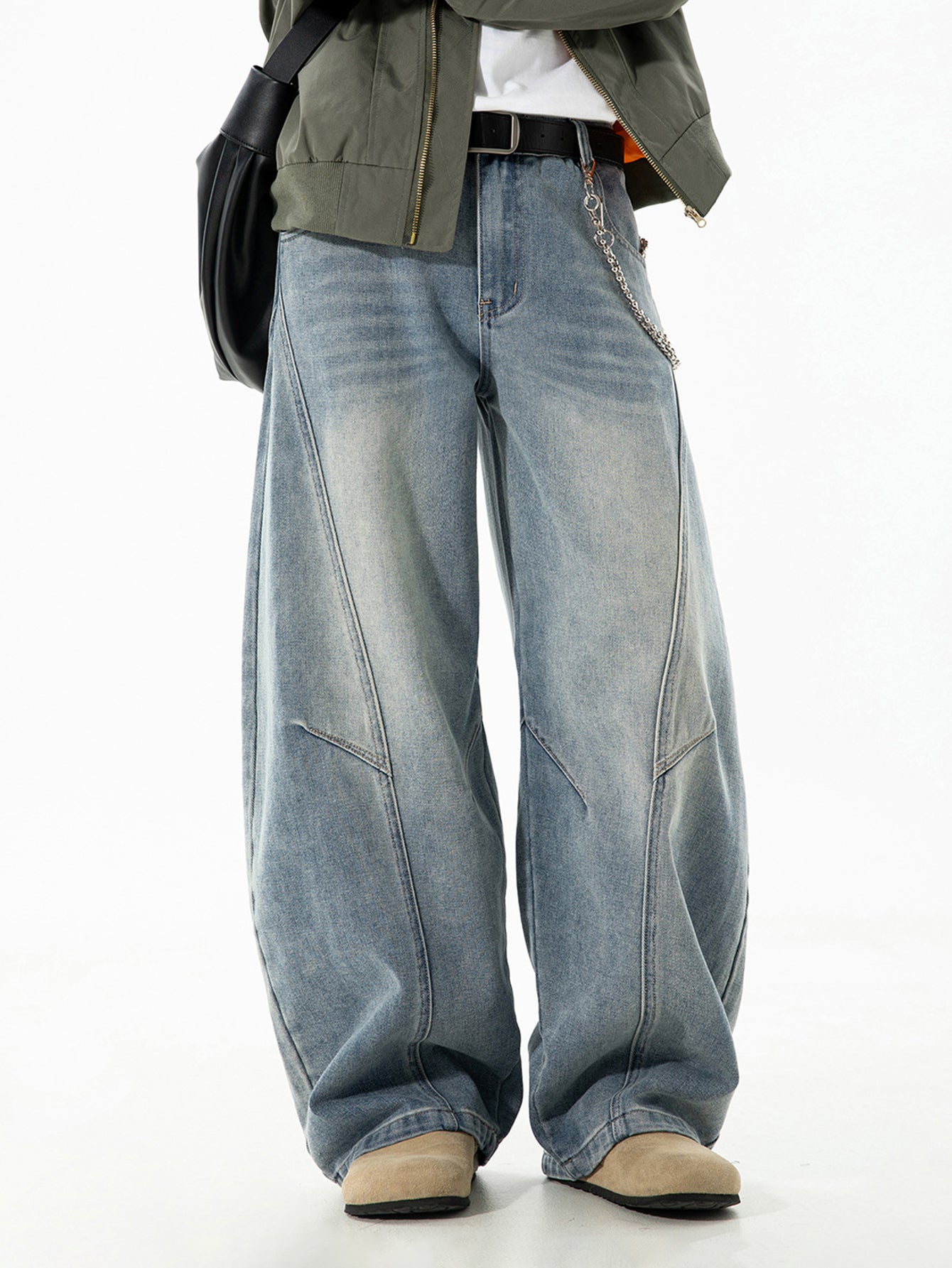 Washed Distressed Denim Baggy Pants