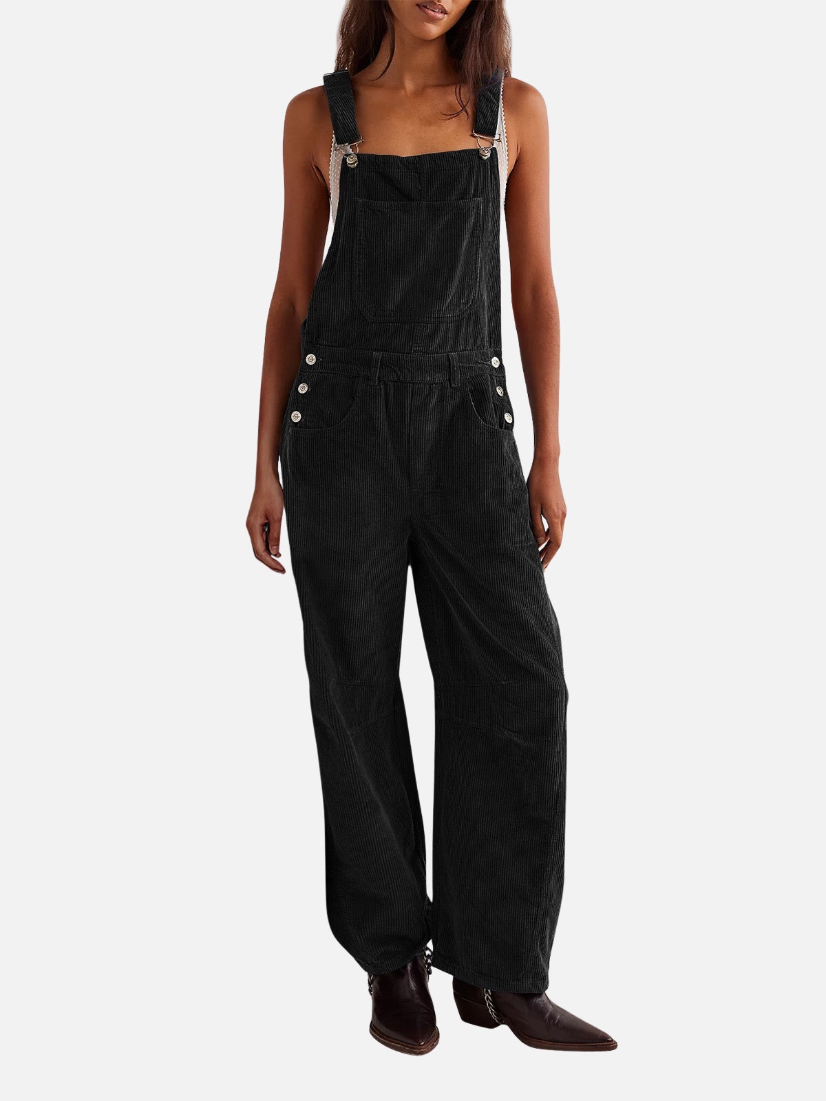 Adjustable Corduroy Barrel Jumpsuit (with Pockets)