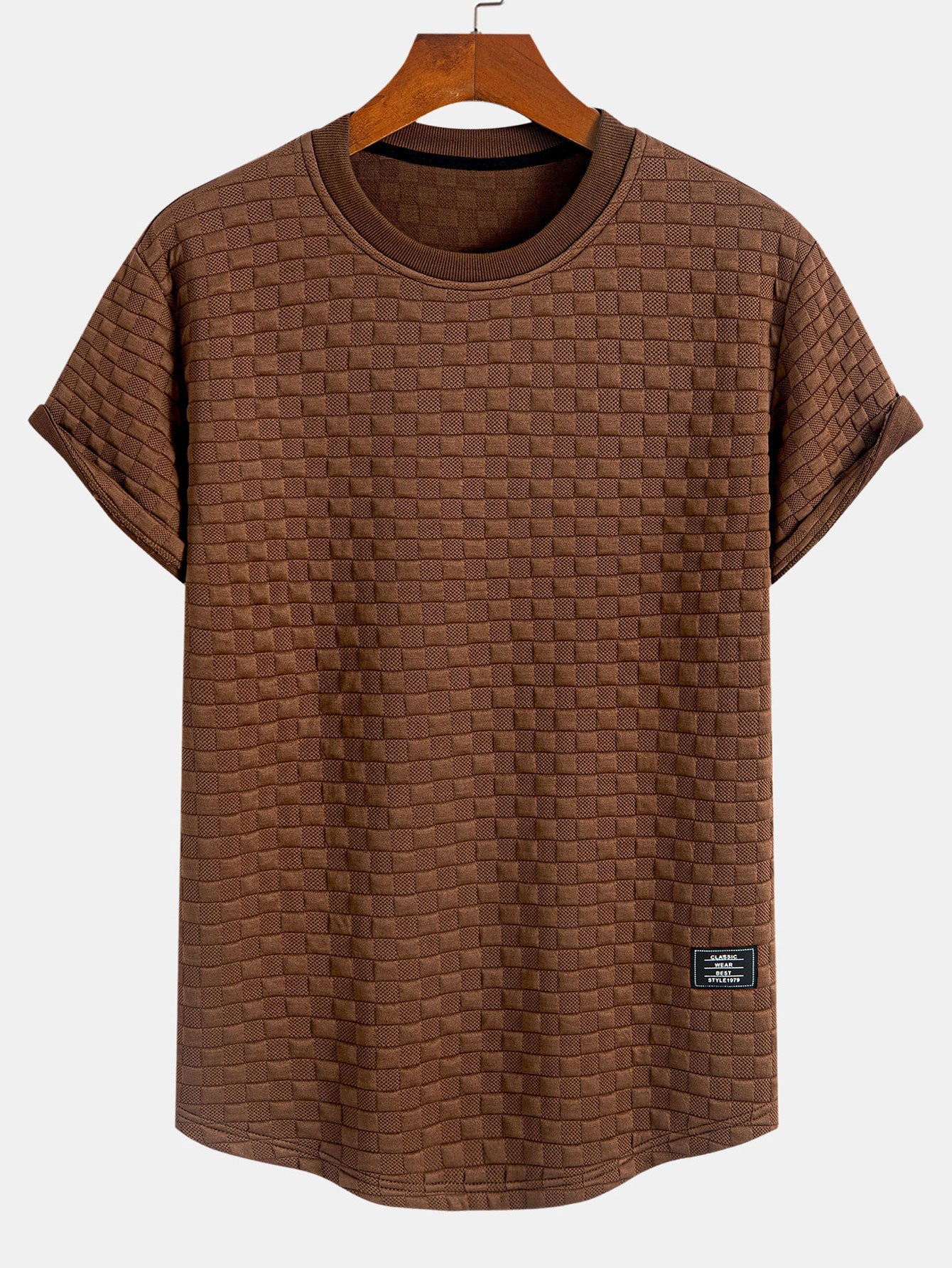 Checkerboard Jacquard Arc Hem T-Shirt