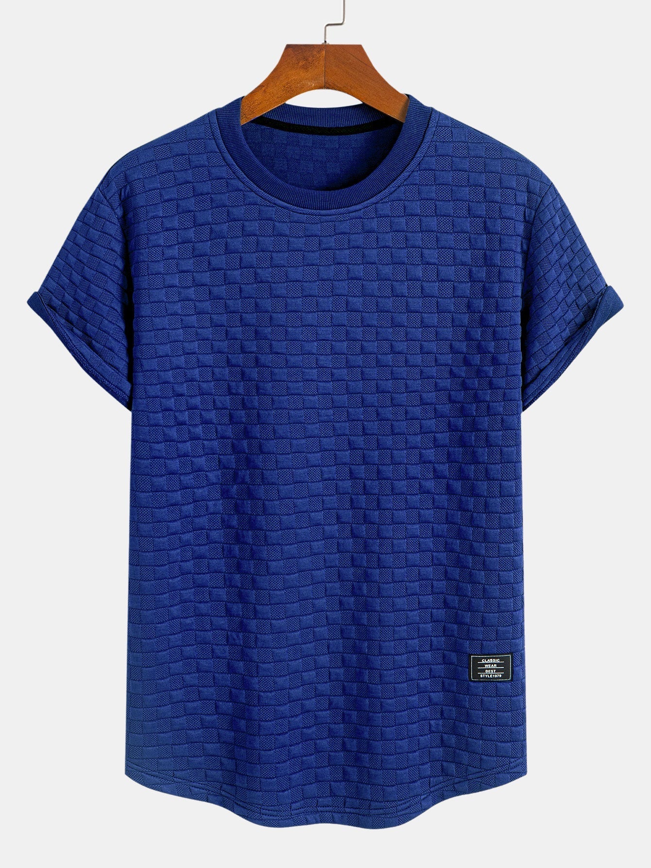 Checkerboard Jacquard Arc Hem T-Shirt