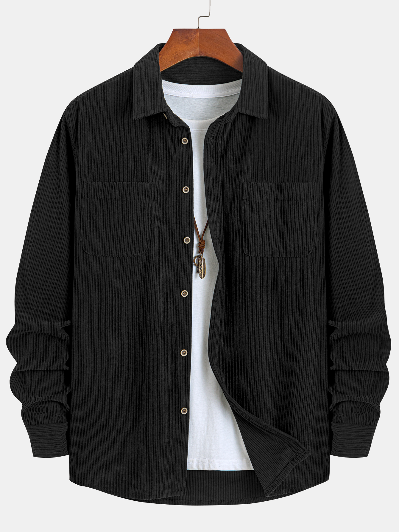 Long Sleeve Corduroy Pocket Button Up Shirt