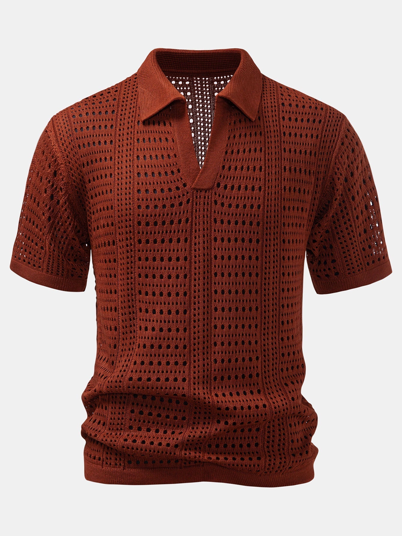 Crochet V Neck Polo Shirt