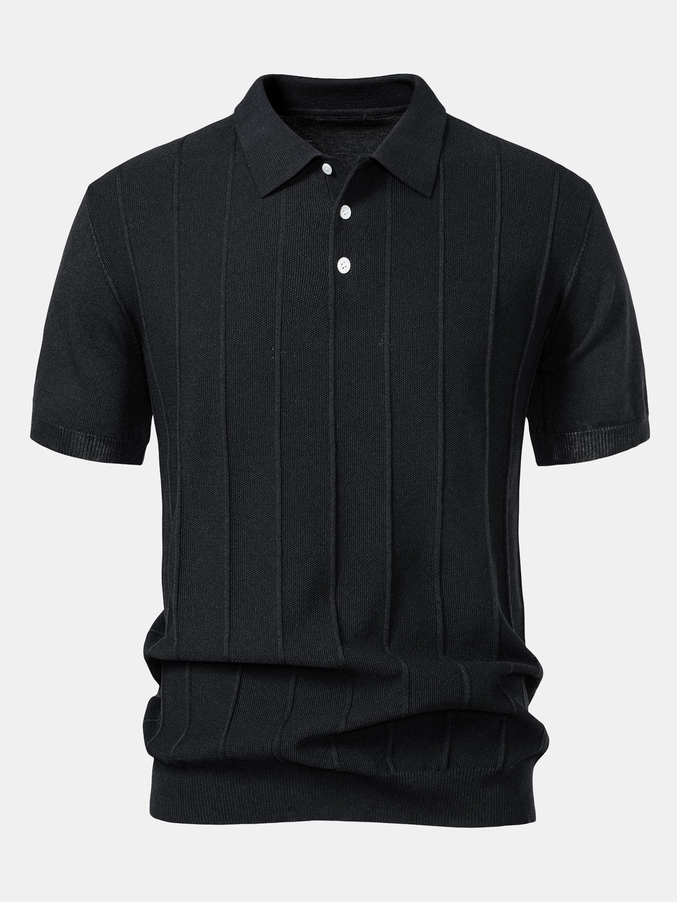 Stripe Jacquard Knit Polo Shirt & Straight Leg Ribbed Pants