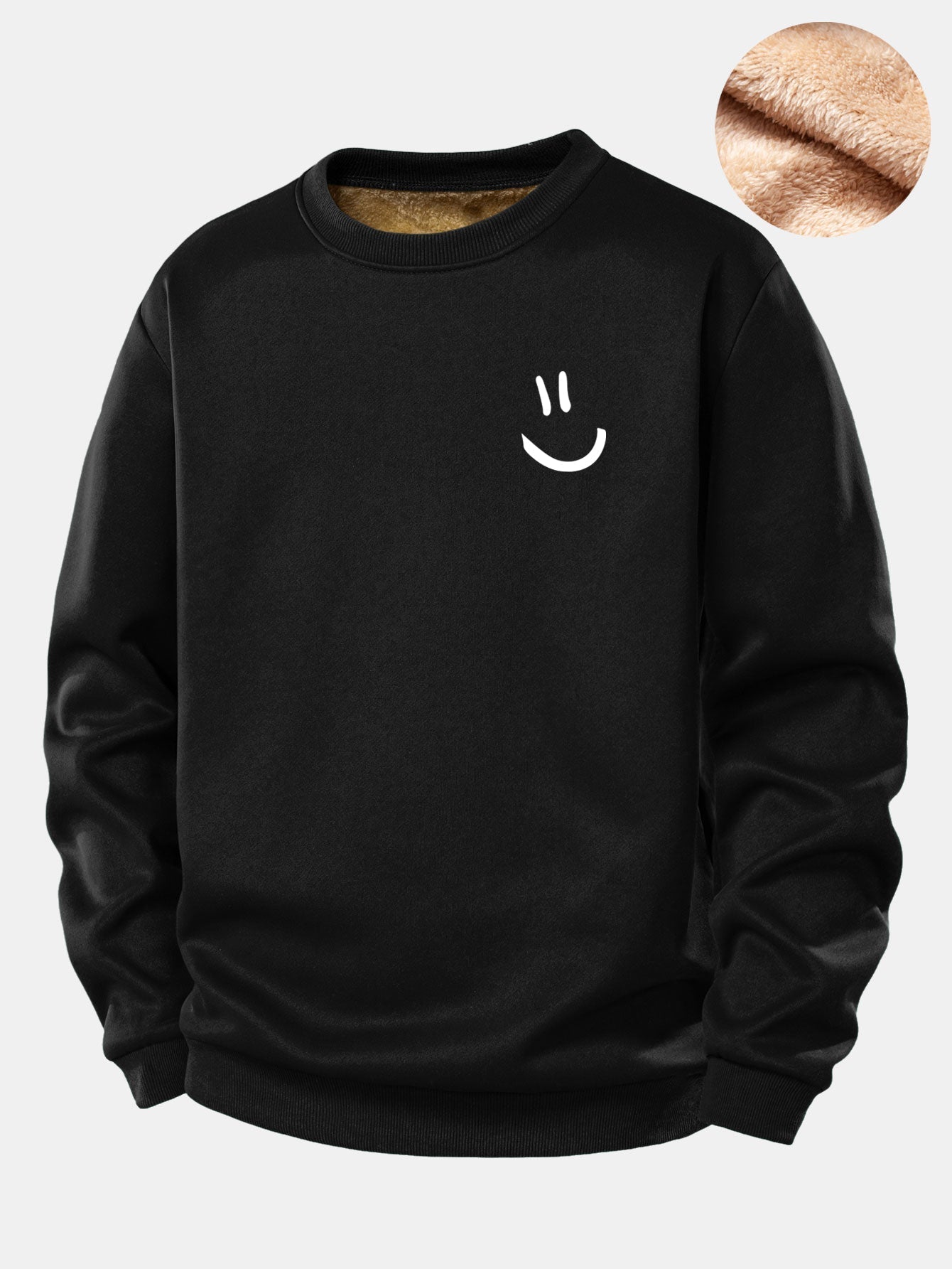 Smiley Face Print Teddy Fleece Lined Sweatshirt
