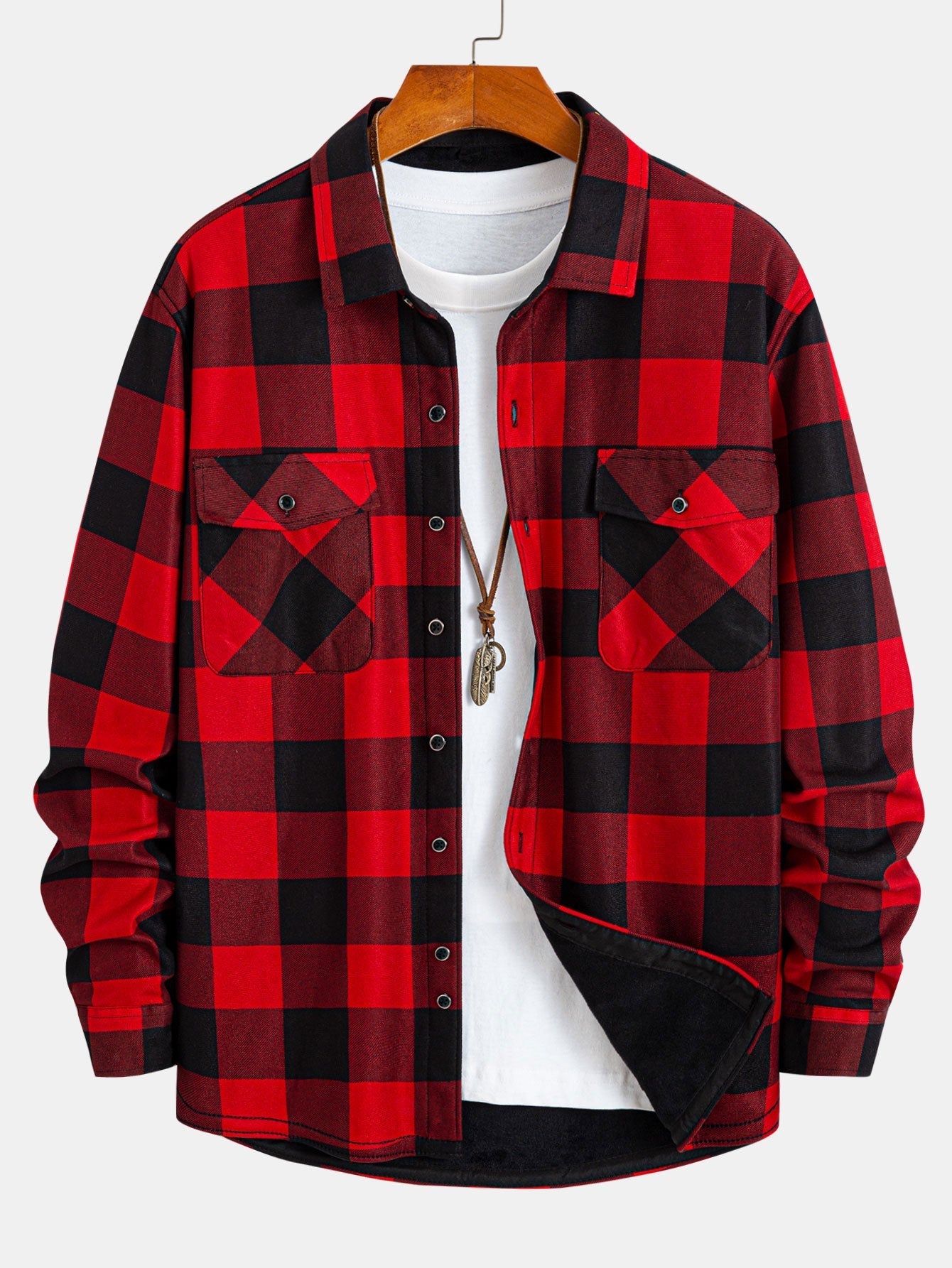 Flannel Fleece Lined Plaid Shirt With Pockets