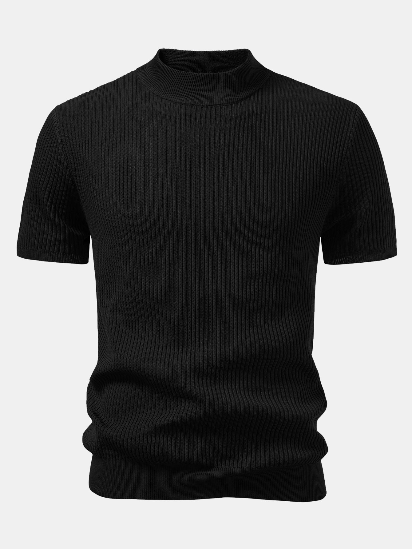 Ribbed Mock Neck Knitted Sweater T-Shirt