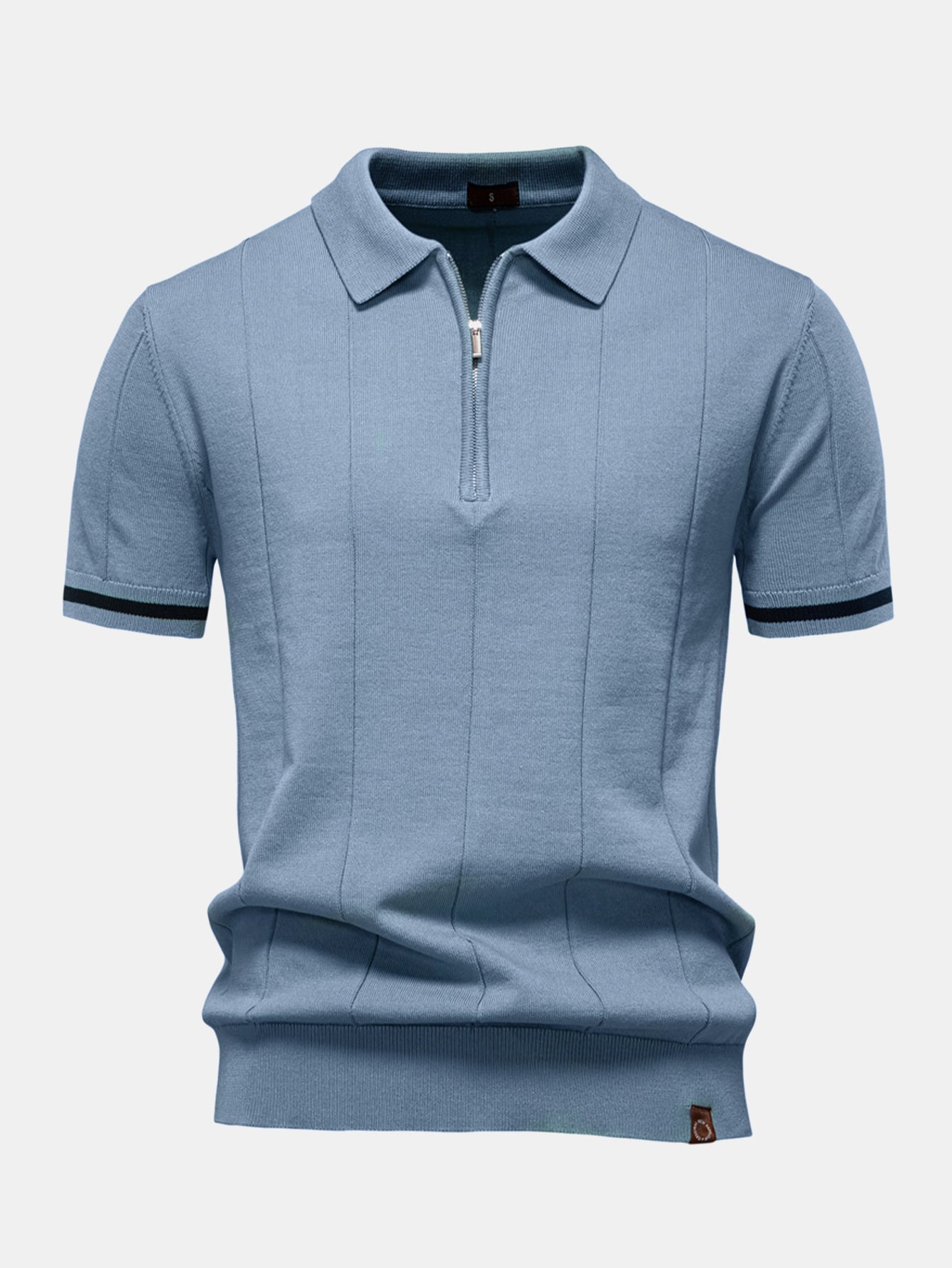 Contrast Trim Zipper Knit Polo Shirt