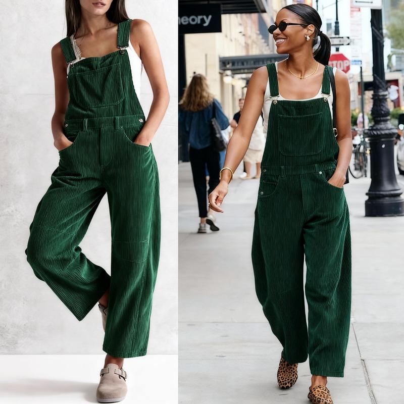 Adjustable Corduroy Barrel Jumpsuit (with Pockets)