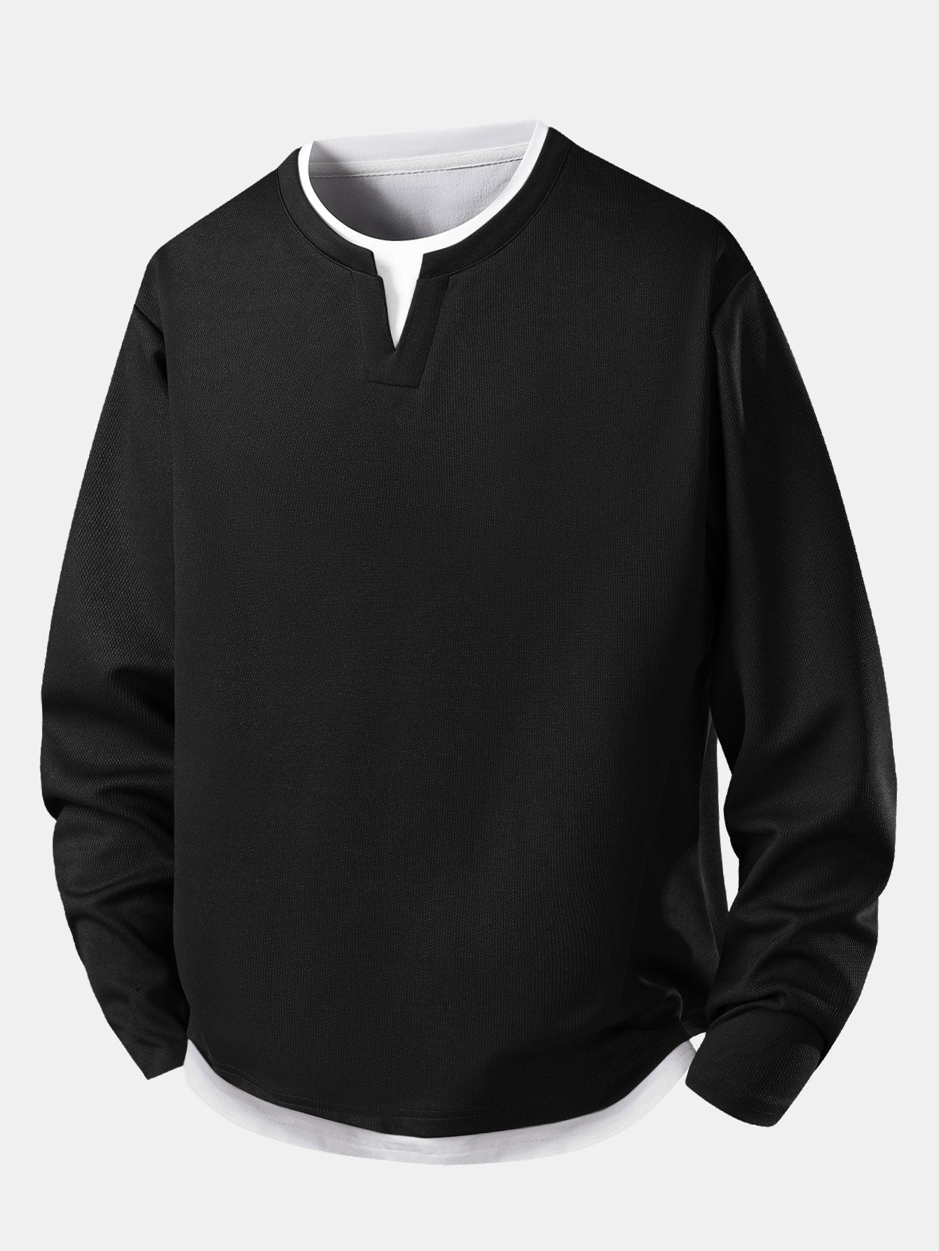 Relax Fit 2 In 1 Notched Collar Textured T-Shirt