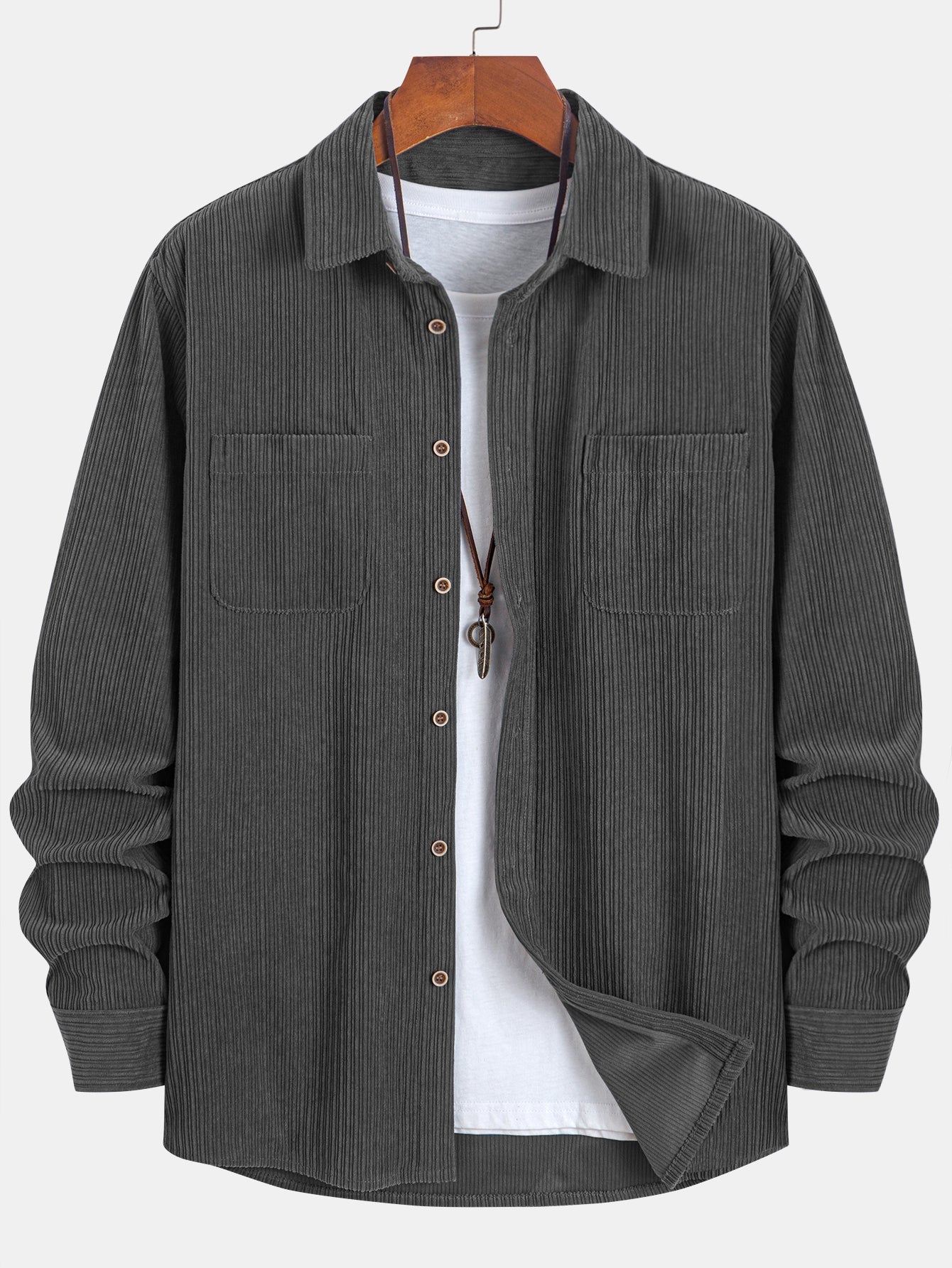 Long Sleeve Corduroy Pocket Button Up Shirt