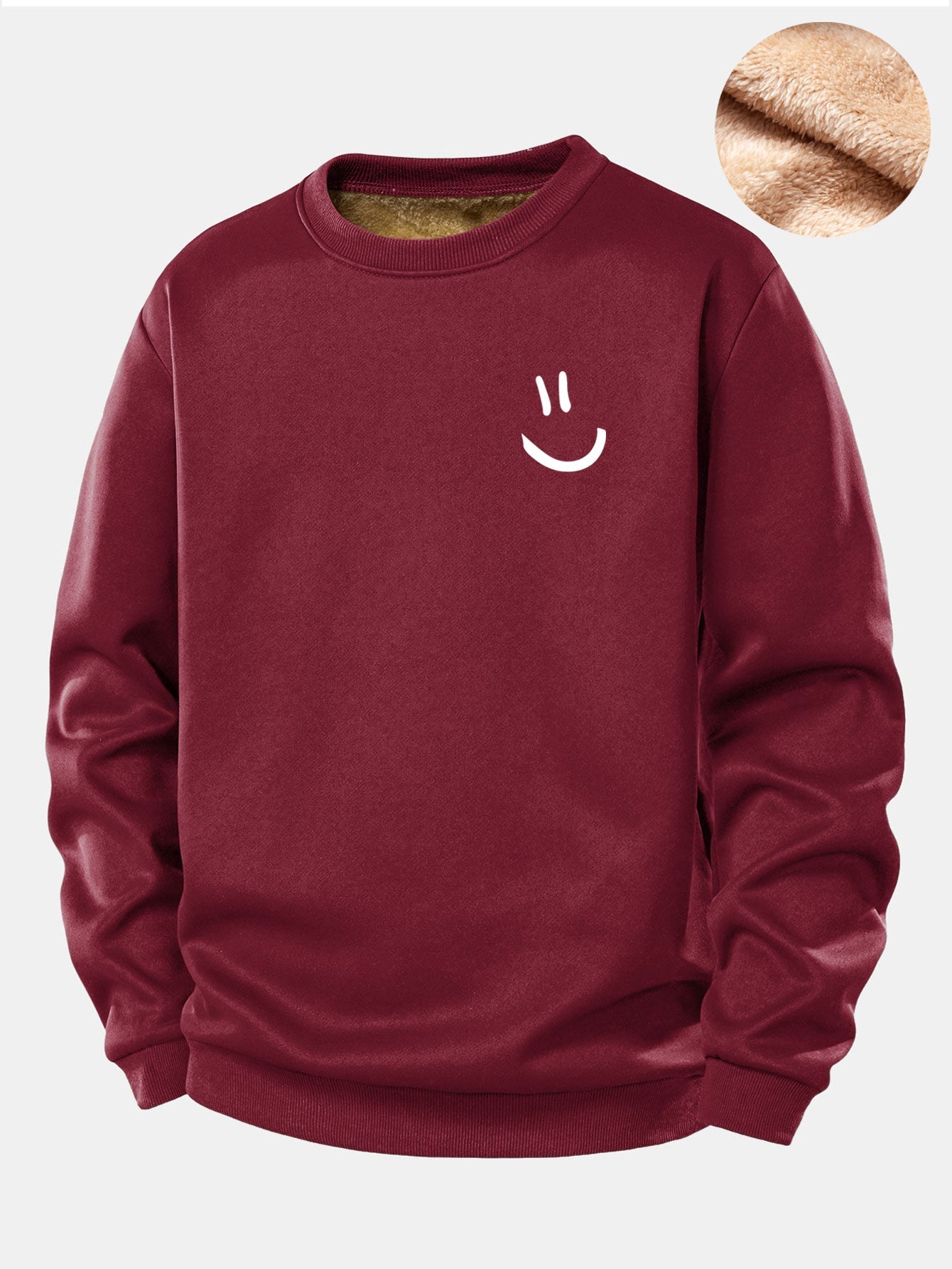 Smiley Face Print Teddy Fleece Lined Sweatshirt