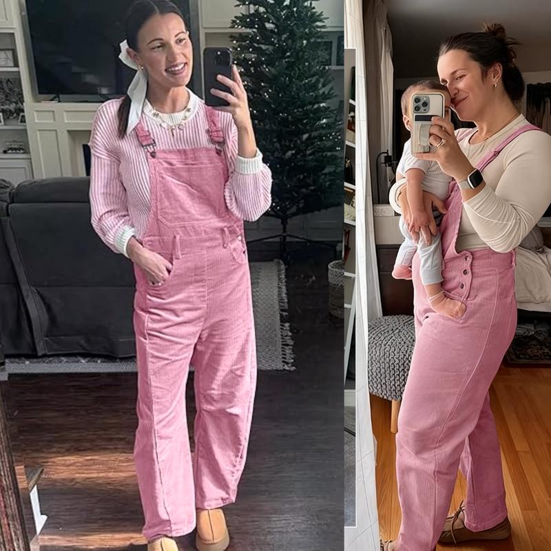 Adjustable Corduroy Barrel Jumpsuit (with Pockets)