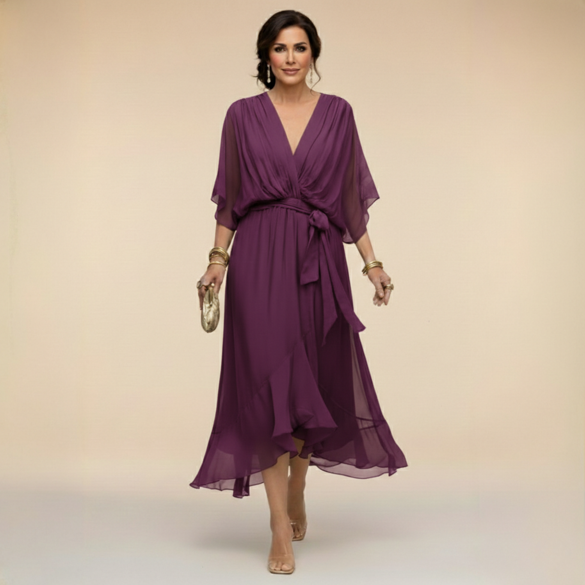 MARTA™ | ROBE EN CHIFFON AVEC DÉCOLLETÉ EN V