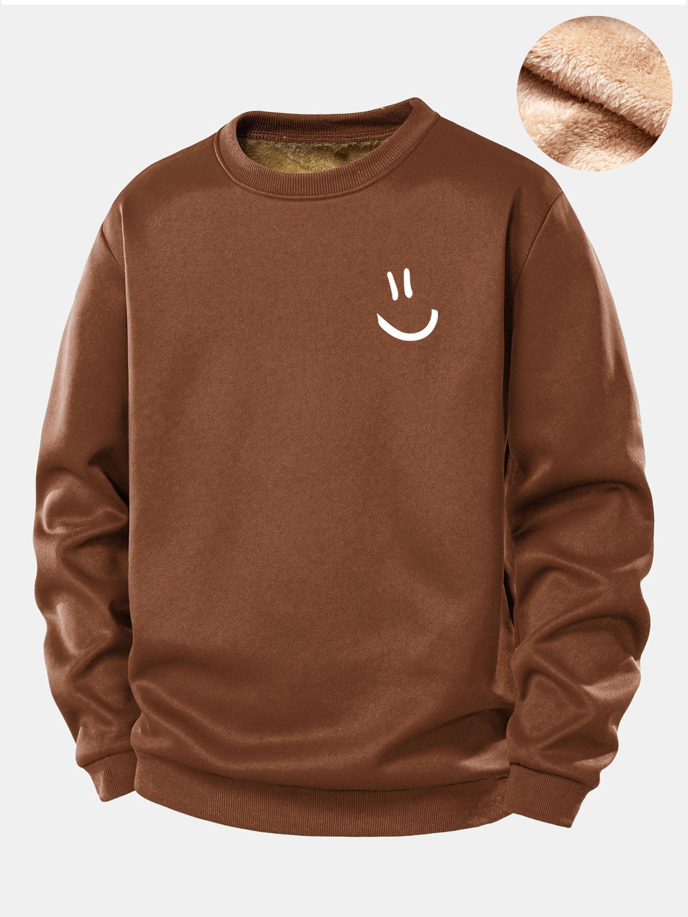 Smiley Face Print Teddy Fleece Lined Sweatshirt