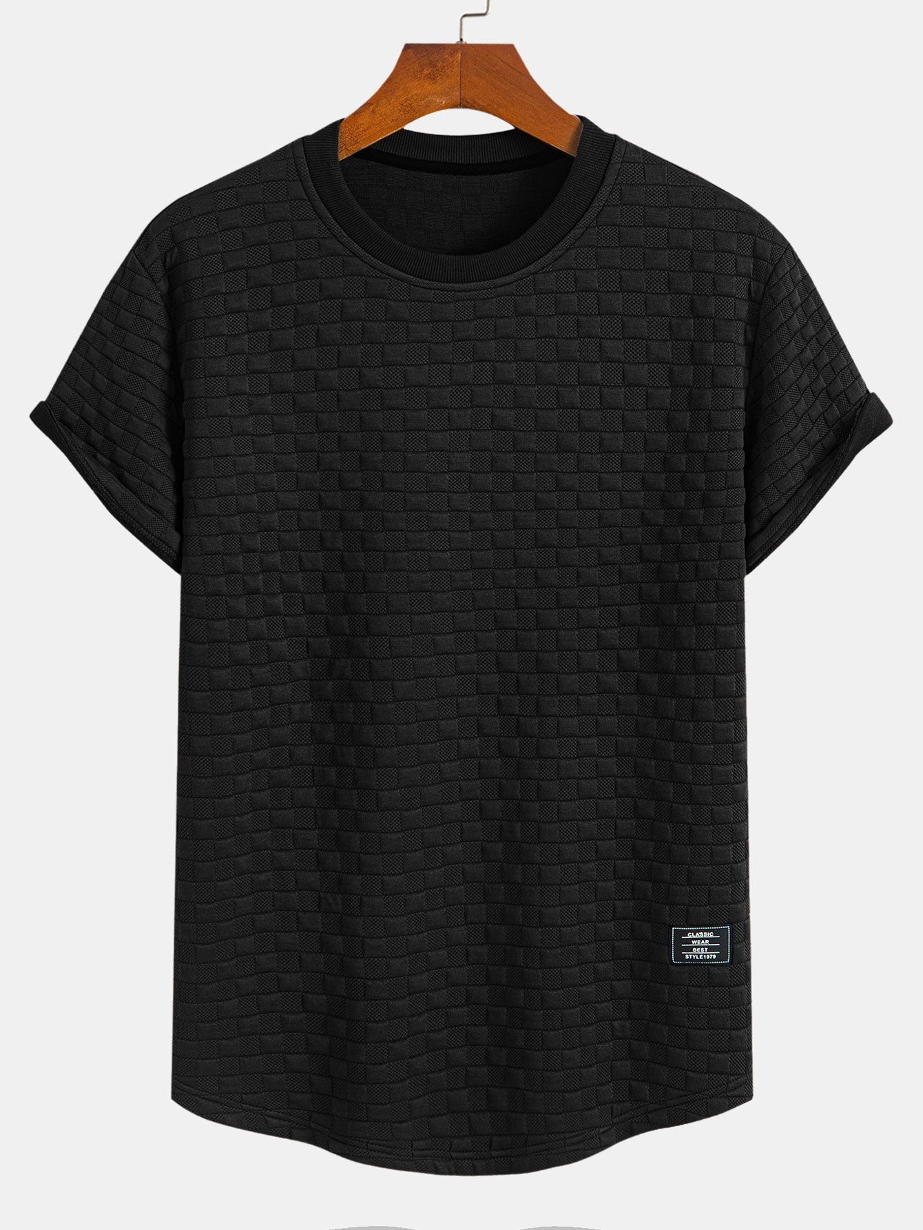 Checkerboard Jacquard Arc Hem T-Shirt