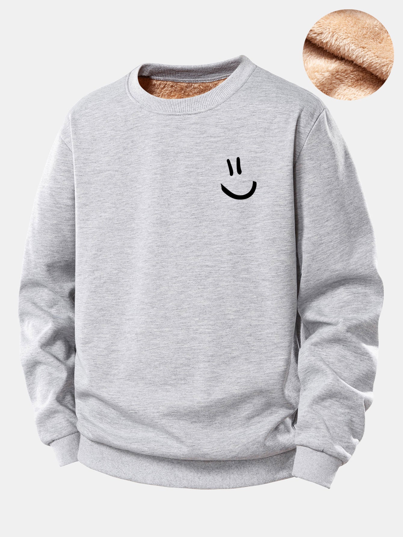 Smiley Face Print Teddy Fleece Lined Sweatshirt