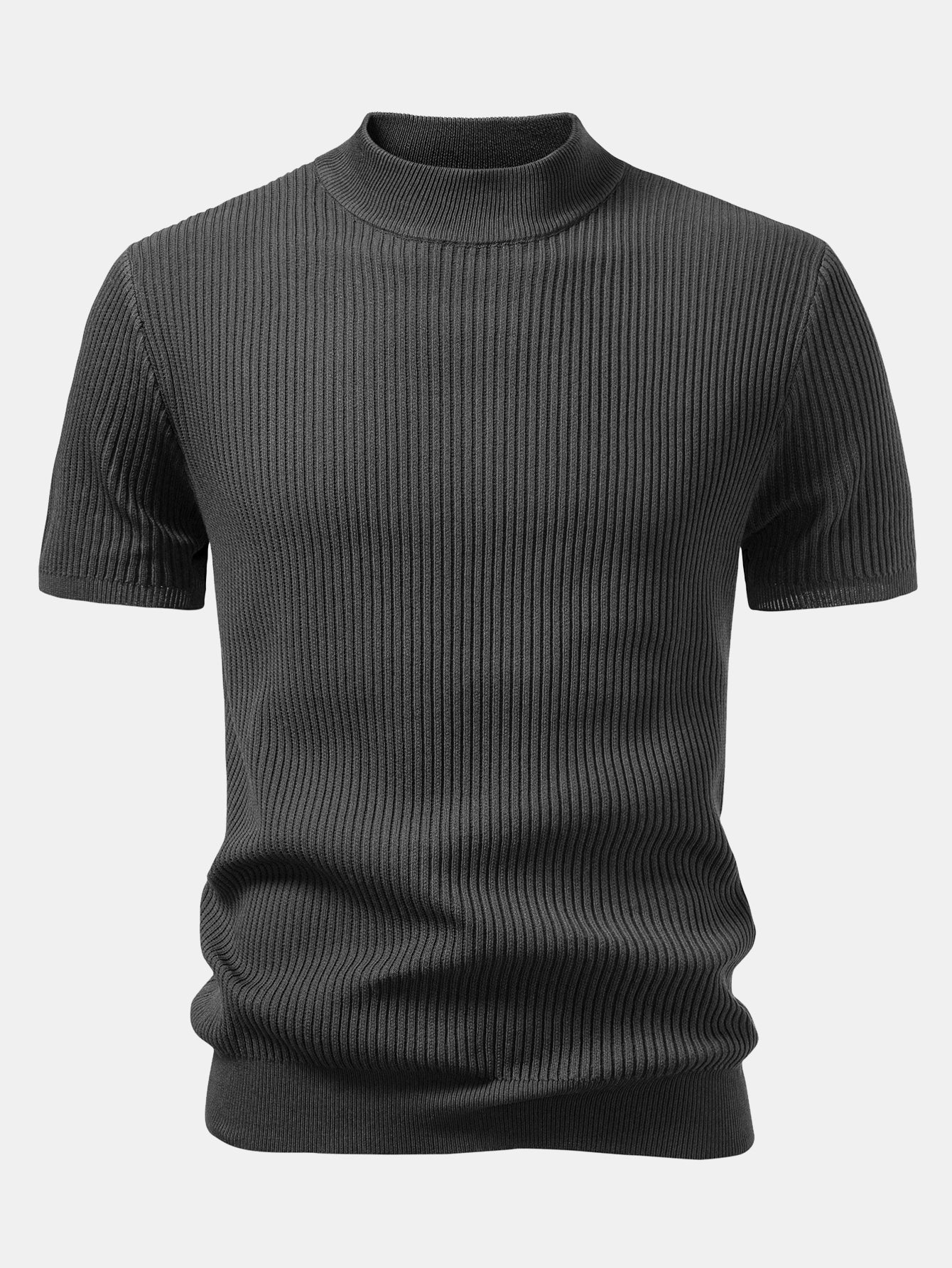 Ribbed Mock Neck Knitted Sweater T-Shirt
