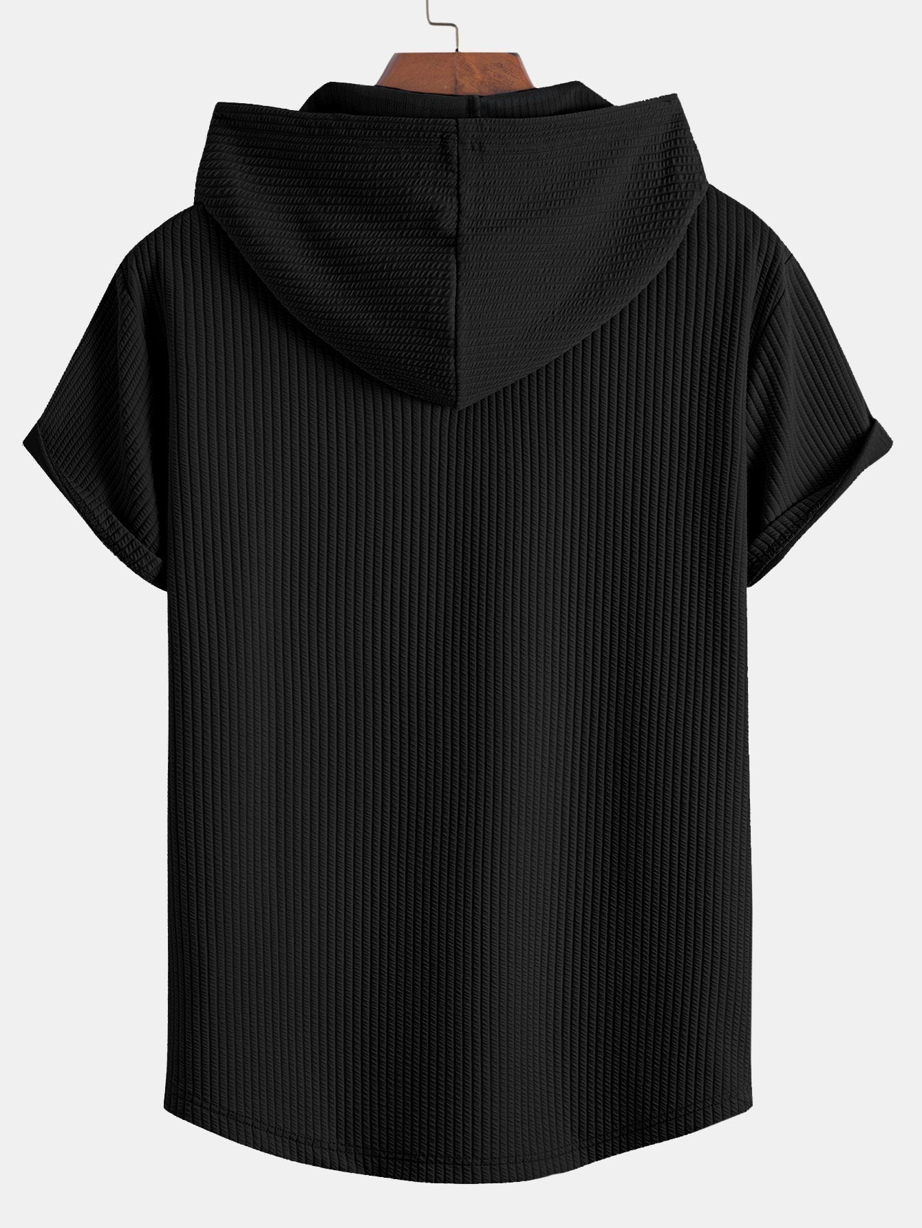 Ribbed Hooded Arc Hem T-Shirt