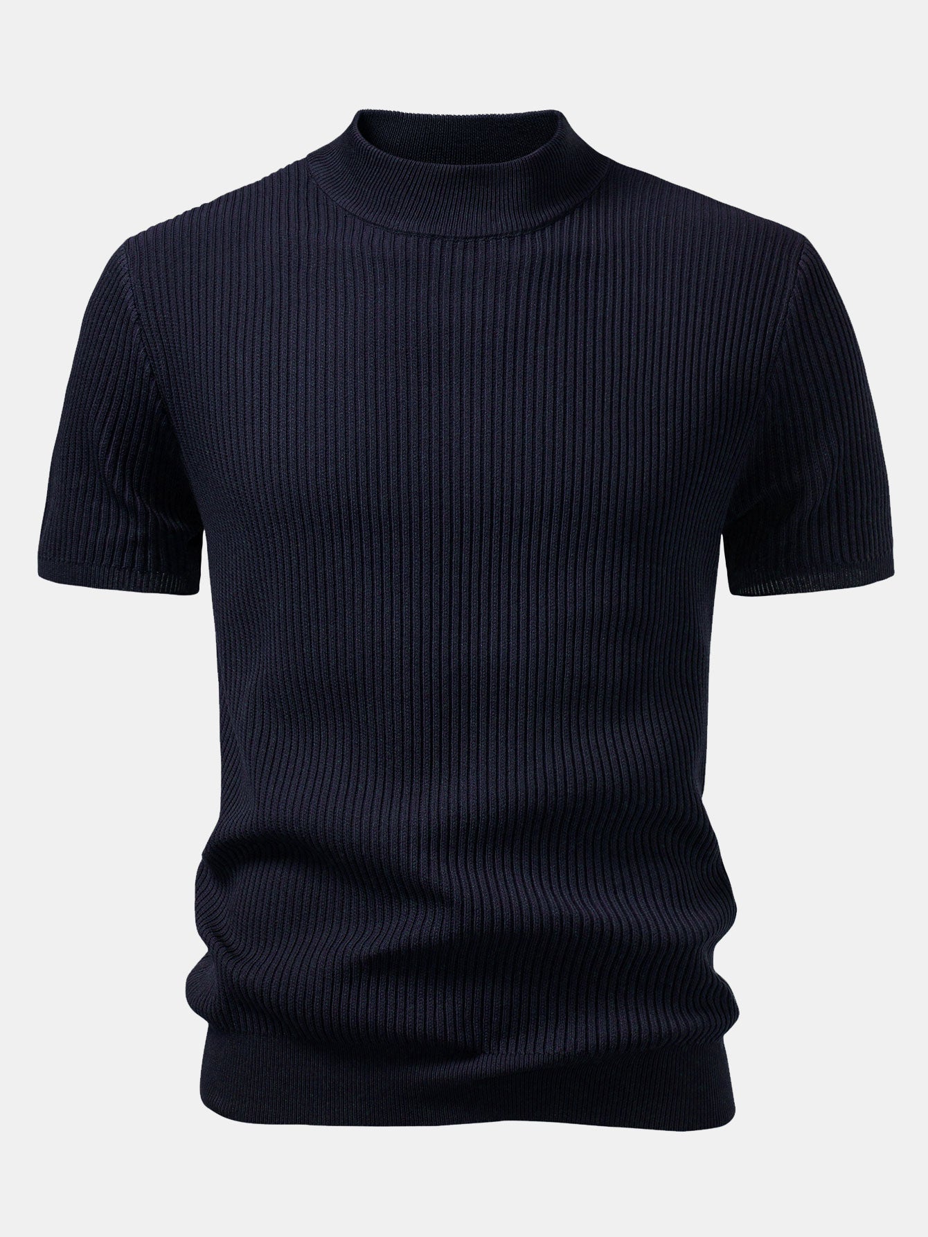 Ribbed Mock Neck Knitted Sweater T-Shirt