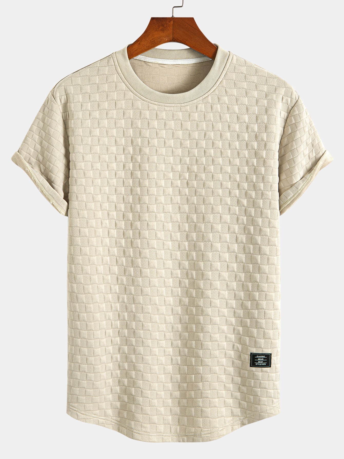 Checkerboard Jacquard Arc Hem T-Shirt