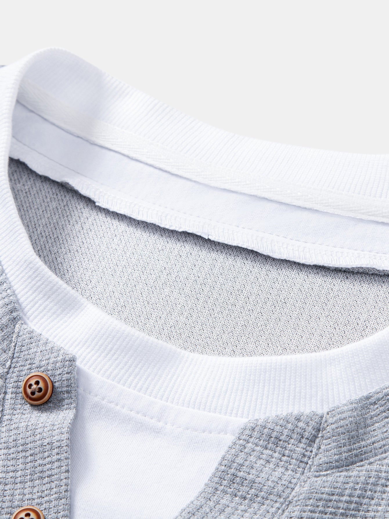 2 In 1 Button V-Neck Waffle T-Shirt With Pocket