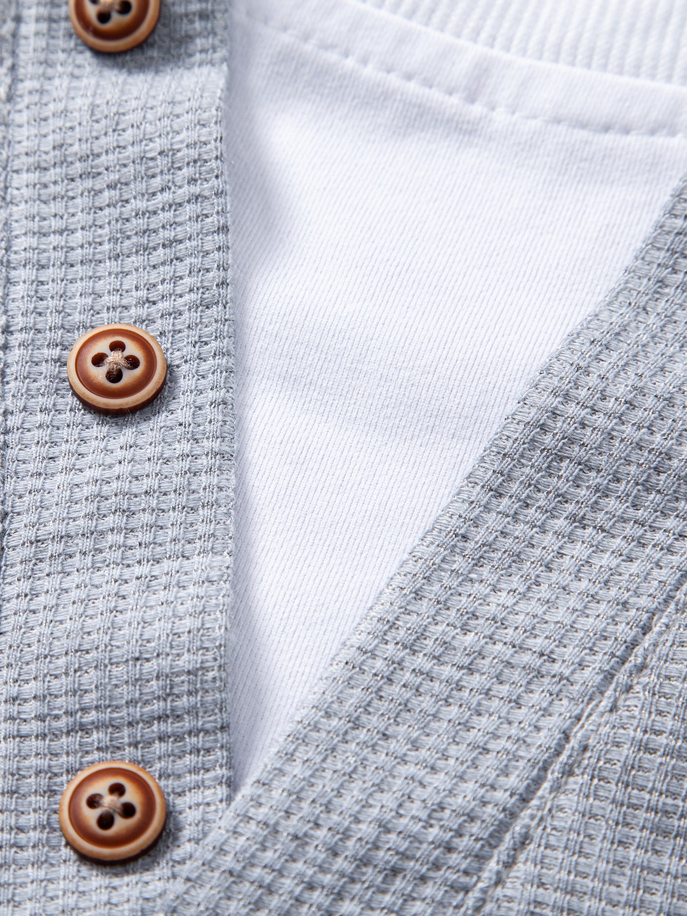 2 In 1 Button V-Neck Waffle T-Shirt With Pocket