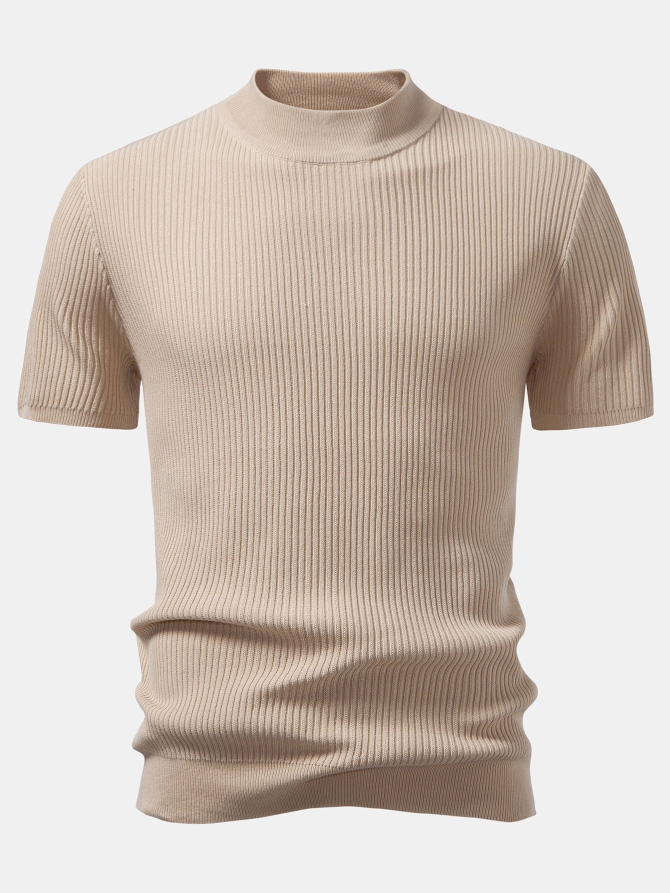 Ribbed Mock Neck Knitted Sweater T-Shirt