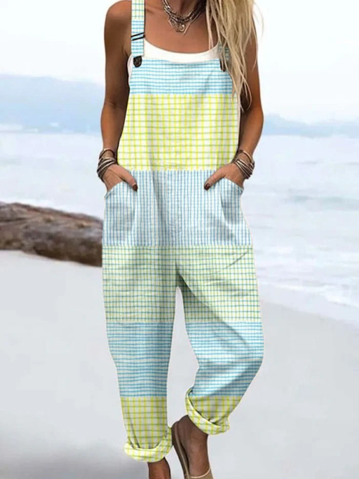 Casual Wide Leg Jumpsuit with Vintage Abstract Geometric Print