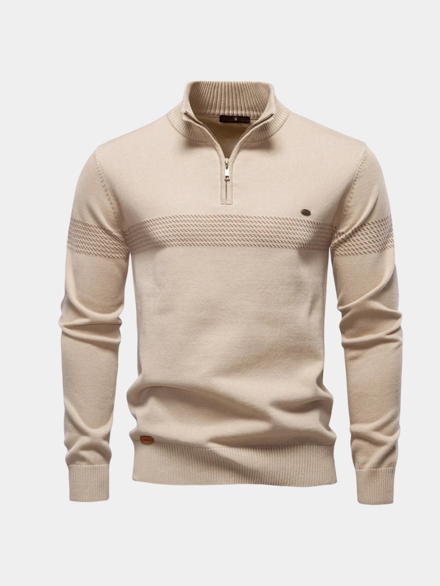 PULL CLASSIQUE EN MAILLE DEMI-ZIP POUR HOMME