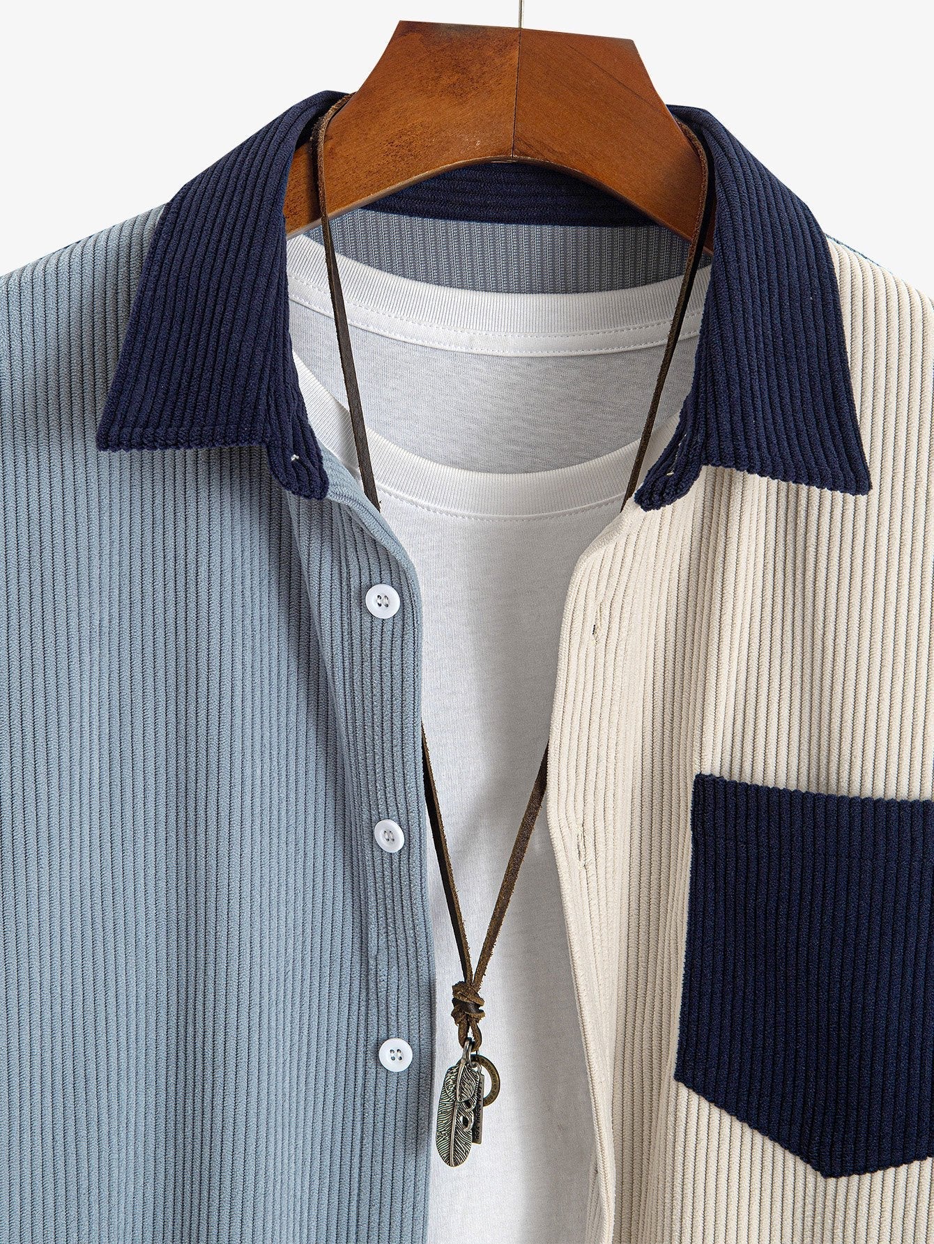 Corduroy Patchwork Shirt & Straight Leg Corduroy Pants