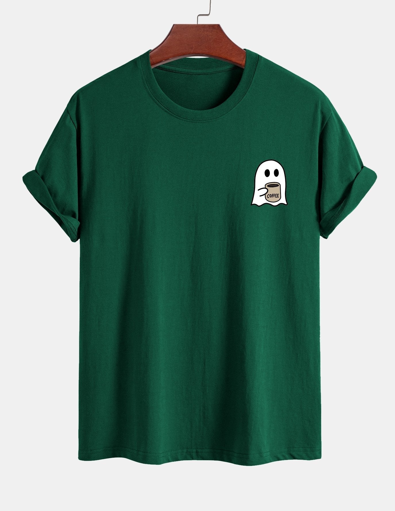 Regular Fit Ghost Drinking Coffee Print Cotton T-Shirt