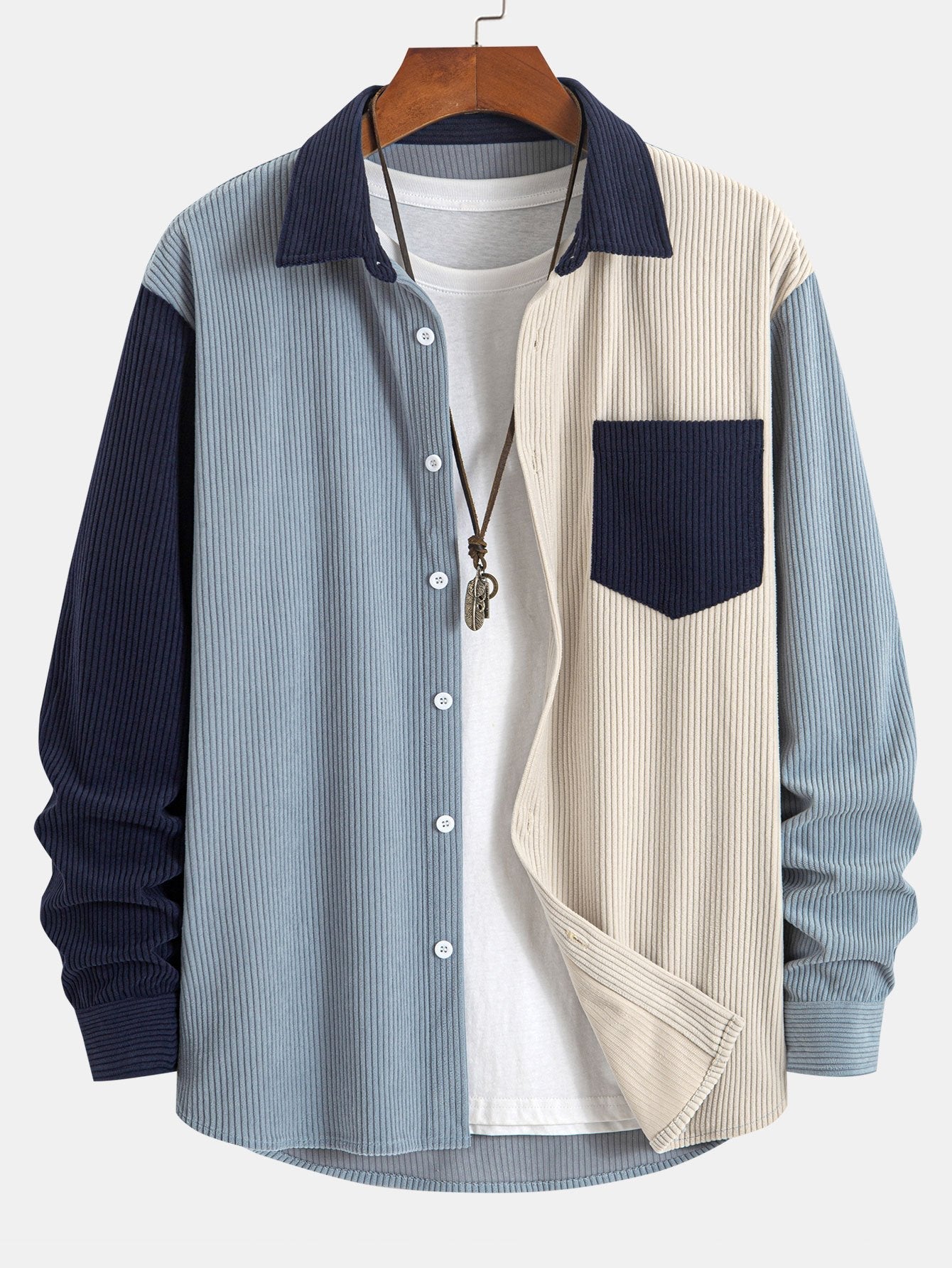 Corduroy Patchwork Shirt & Straight Leg Corduroy Pants