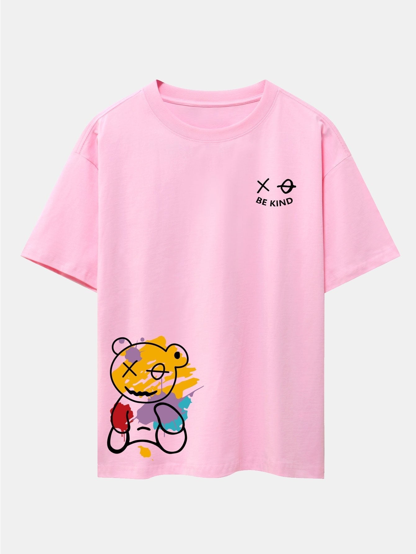 Graffiti Bear Print Drop Shoulder Oversize T-Shirt
