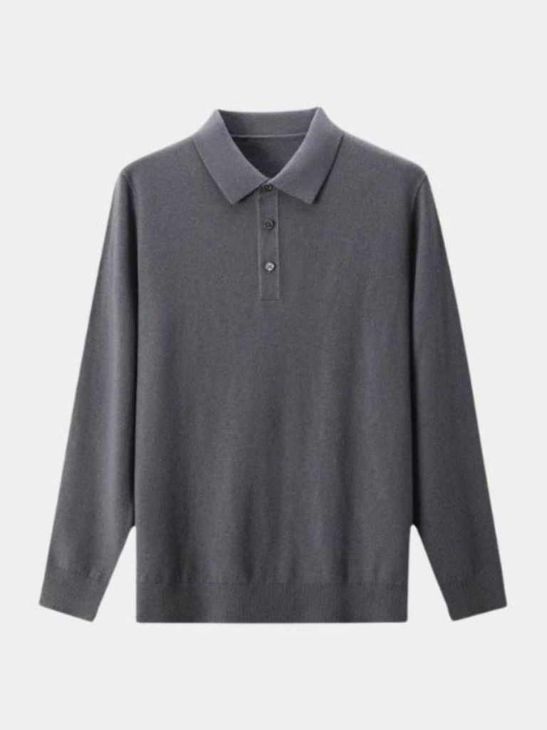 Buttoned Knit Wool Polo Sweater
