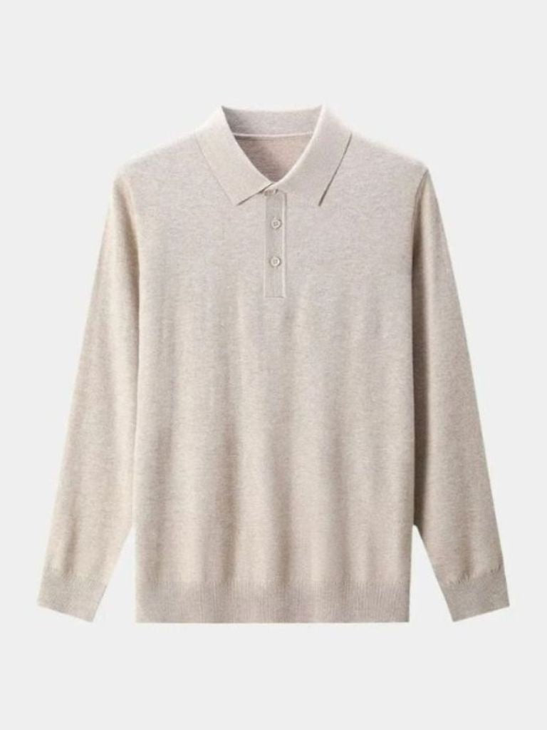 Buttoned Knit Wool Polo Sweater