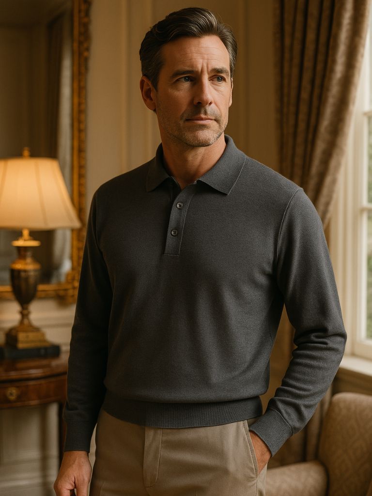 Buttoned Knit Wool Polo Sweater