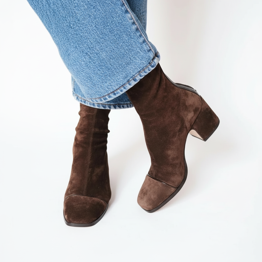 Lily| Elegant Suede Square Toe Ankle Boots