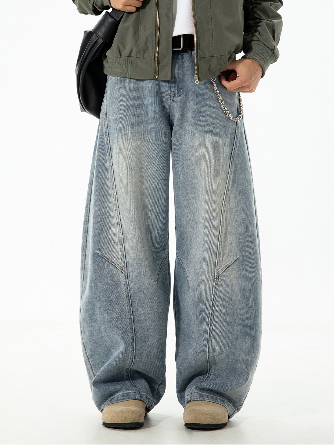 Washed Distressed Denim Baggy Pants