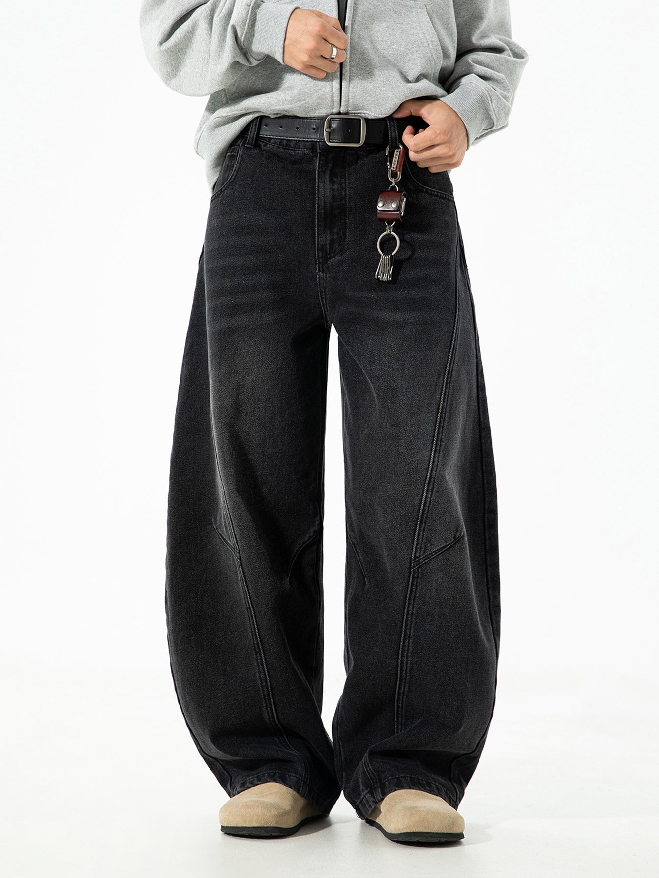 Washed Distressed Denim Baggy Pants