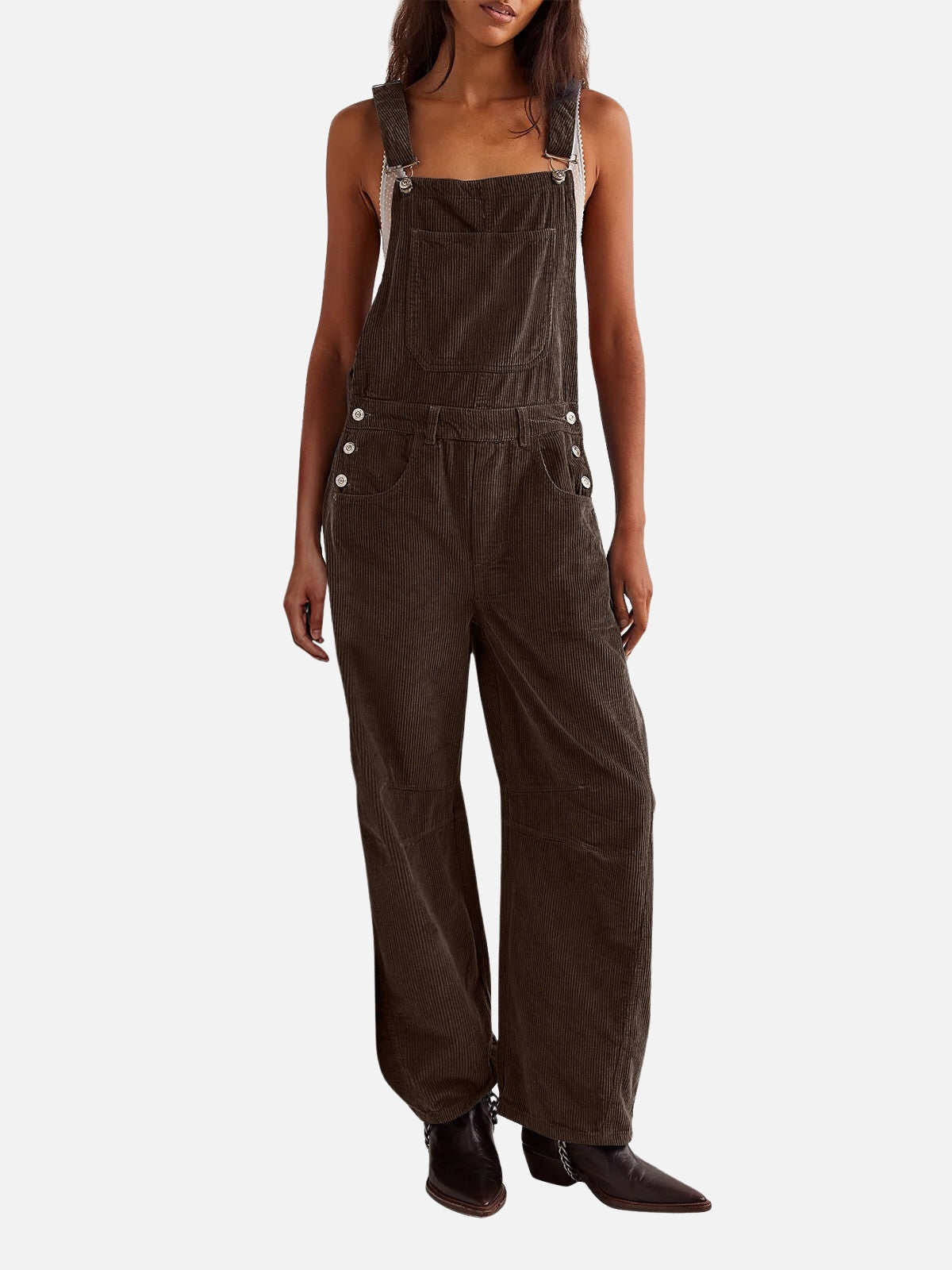 Adjustable Corduroy Barrel Jumpsuit (with Pockets)