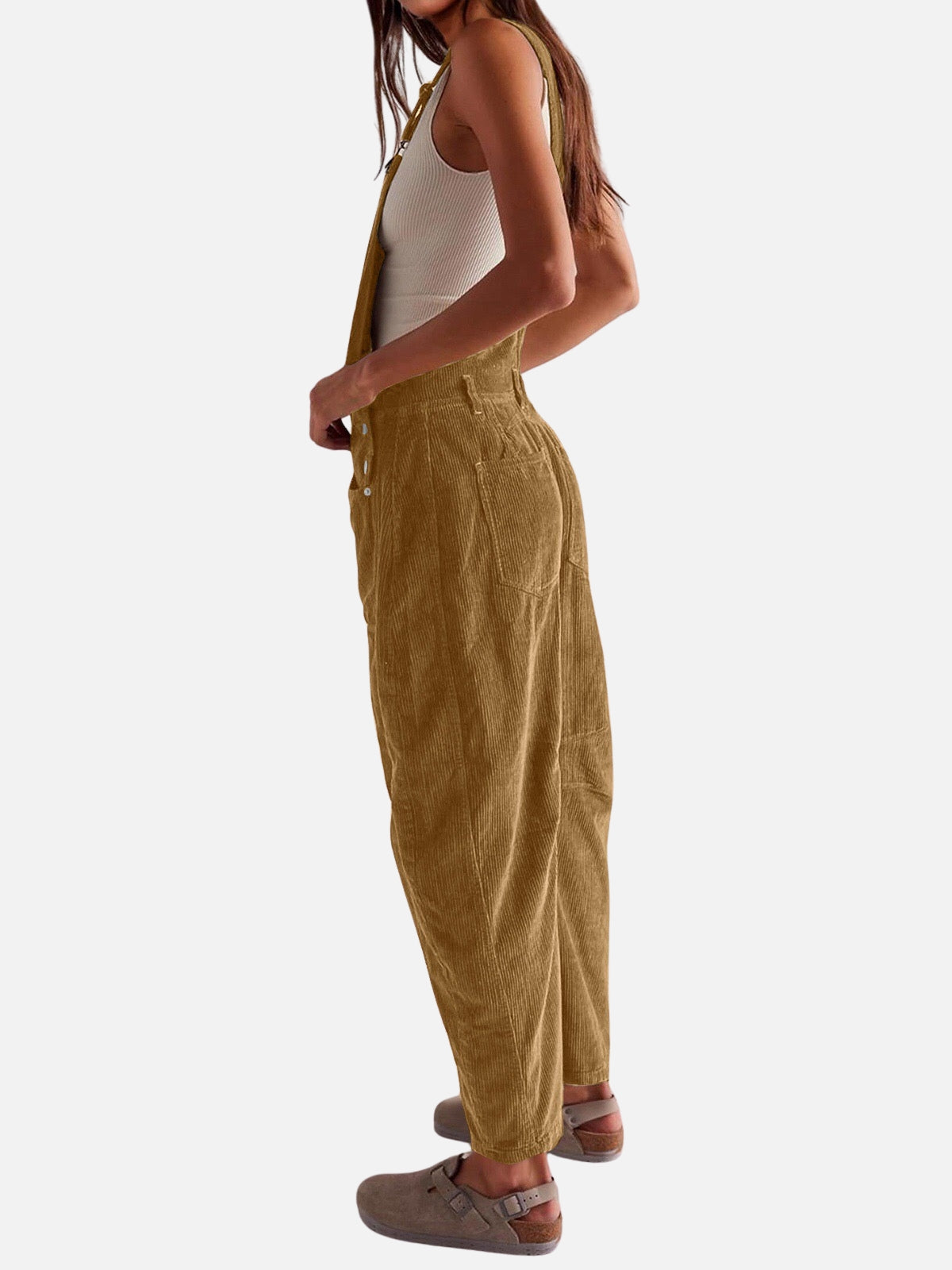 Adjustable Corduroy Barrel Jumpsuit (with Pockets)