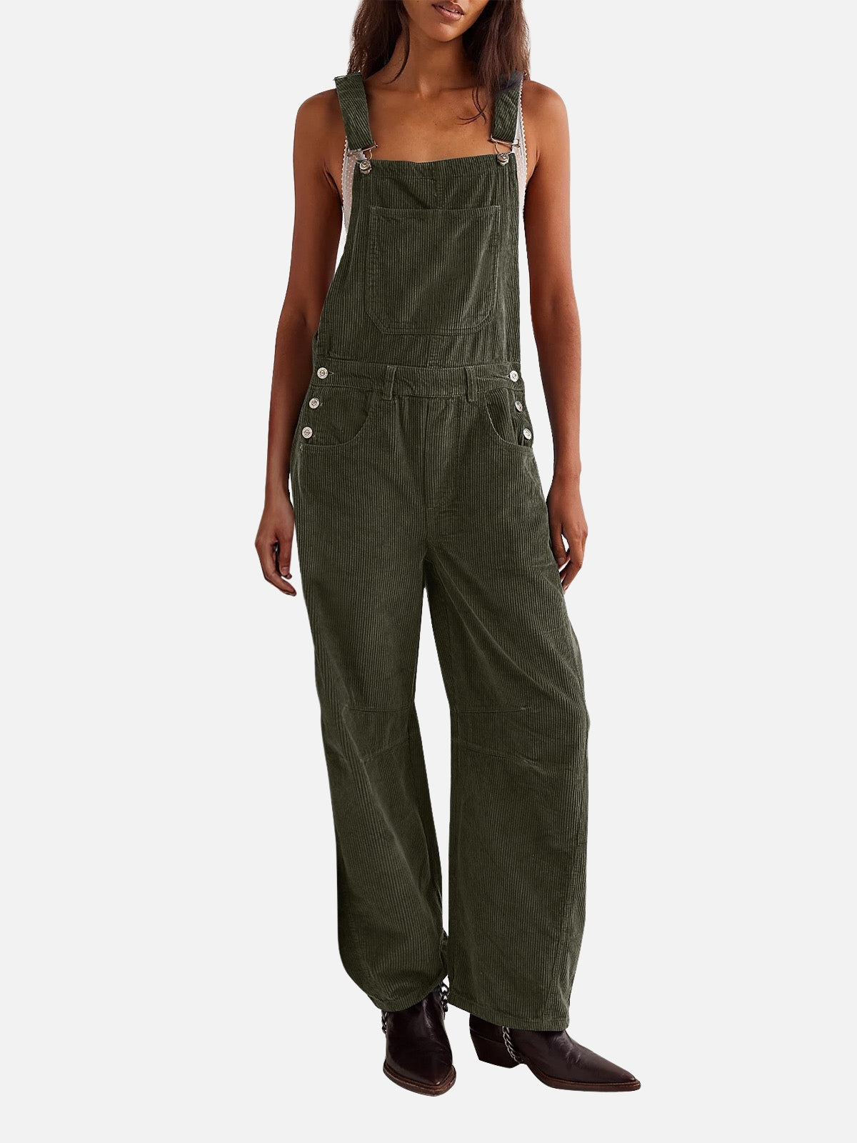 Adjustable Corduroy Barrel Jumpsuit (with Pockets)