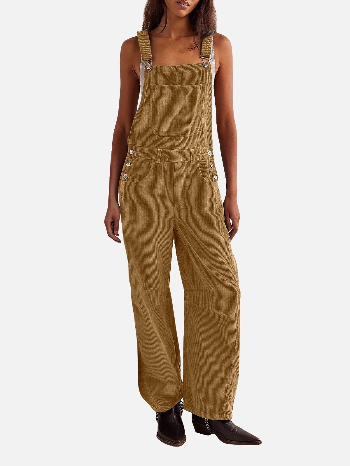 Adjustable Corduroy Barrel Jumpsuit (with Pockets)