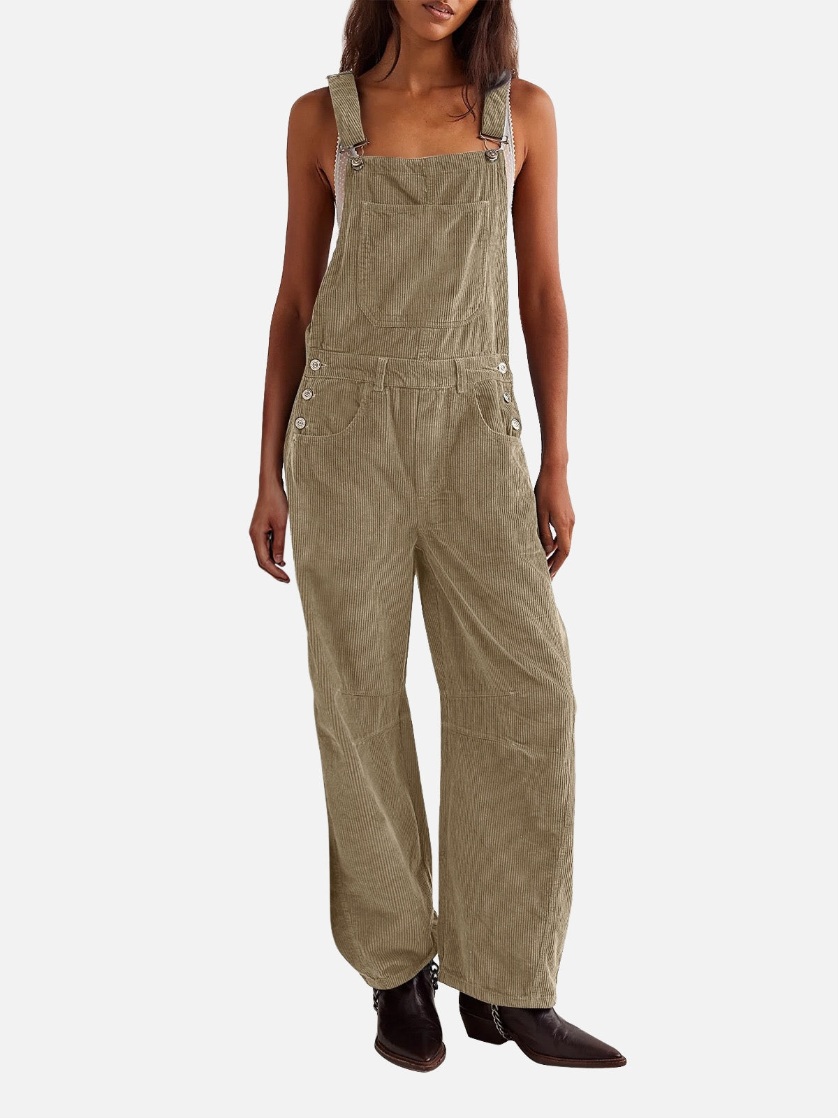Adjustable Corduroy Barrel Jumpsuit (with Pockets)