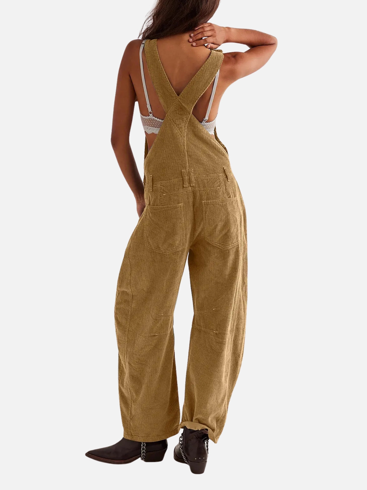 Adjustable Corduroy Barrel Jumpsuit (with Pockets)
