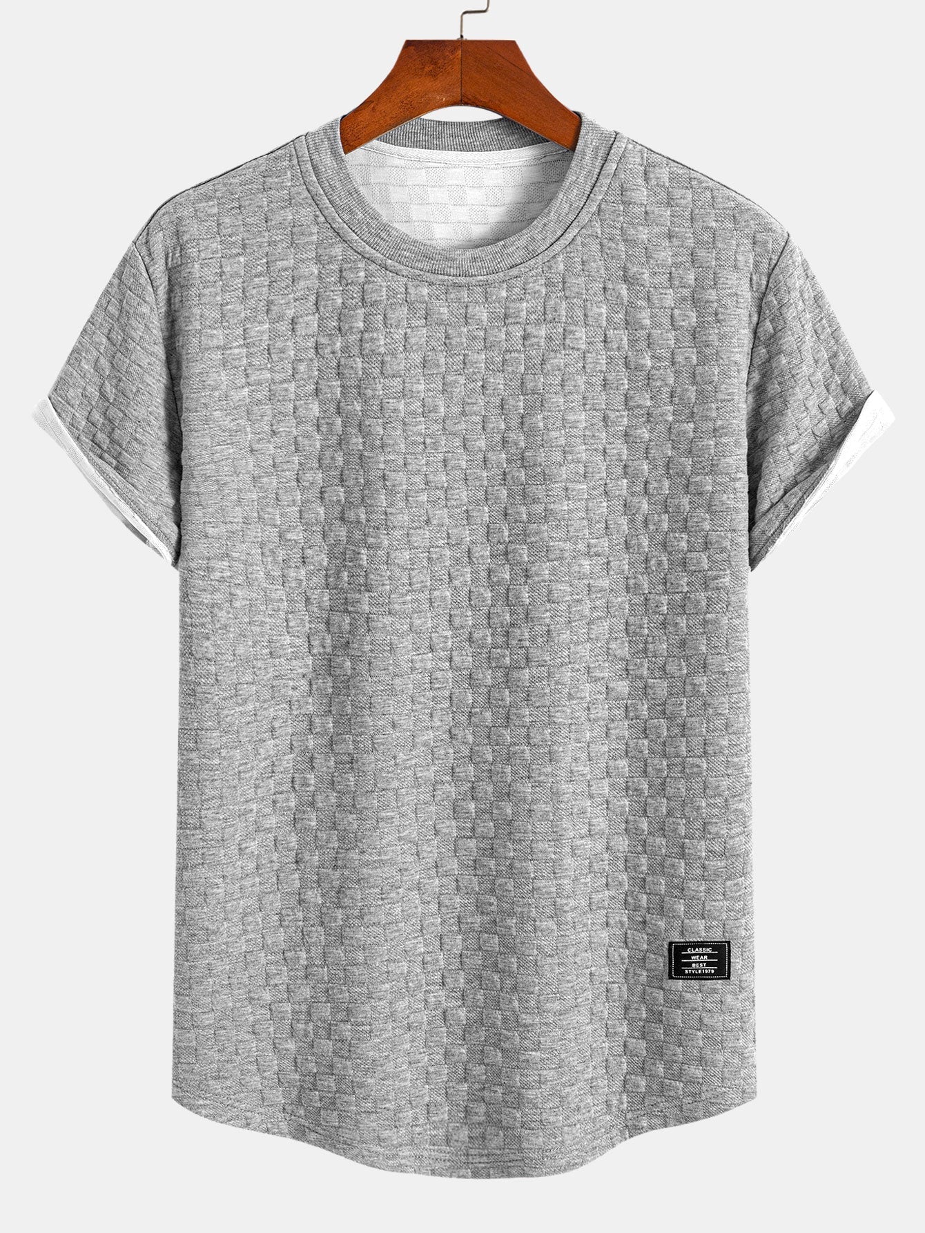 Checkerboard Jacquard  Arc Hem T-Shirt