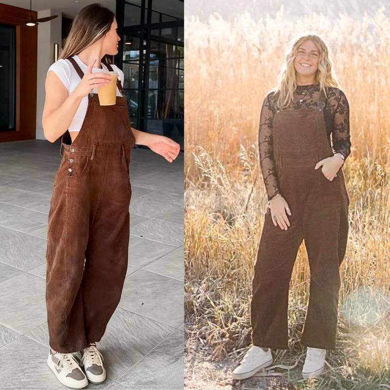 Adjustable Corduroy Barrel Jumpsuit (with Pockets)